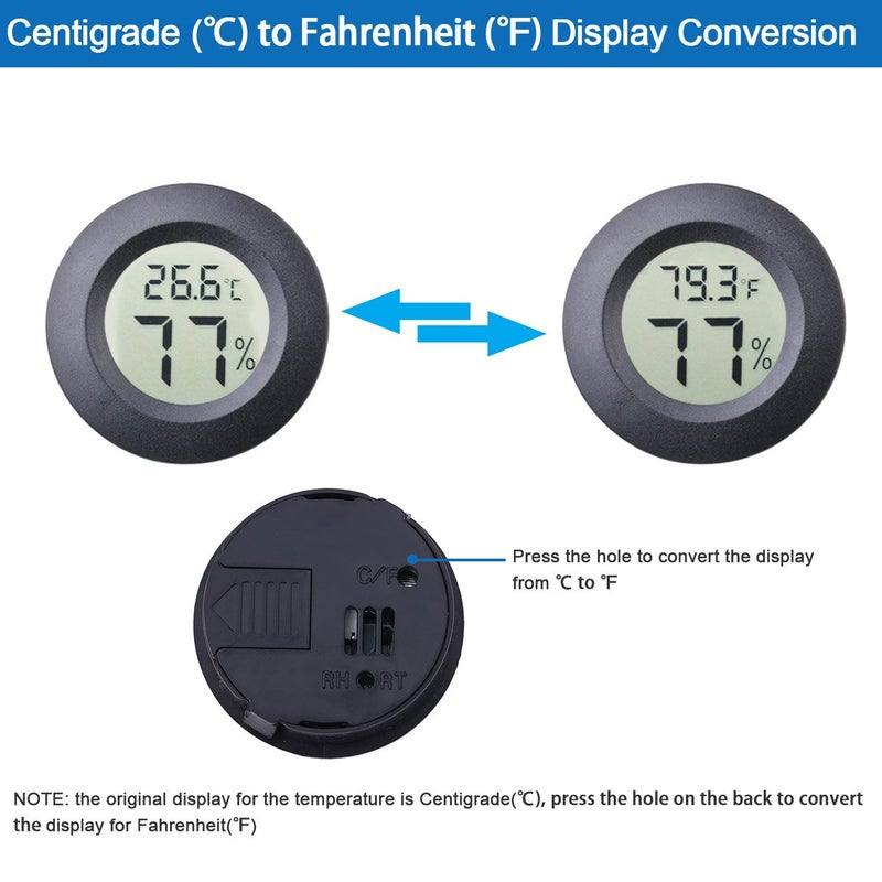 Veanic 2-Pack Mini Hygrometer Thermometer Fahrenheit or Celsius Meter Digital LCD Monitor Indoor Room Round Humidity Temperature Gauge for Humidors Home Greenhouse Babyroom Reptile Incubator - Image 3